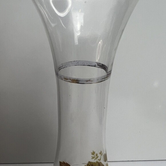 Vintage Viking Art Glass Clear With Yellow And Brown Flowers Bud Vase - Picture 3 of 7